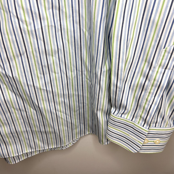 Eddie Bauer Button Down Shirt Mens XL Blue Green Stripes Easter Spring Dressy - Picture 6 of 15